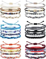 24 Pcs Boho Surfer Bracelet Anklet Adjustable Beaded Anklets Handmade Braided Br