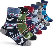 [Aisyee] Children's wool socks, boys' warm winter socks, thick crew thermal socks, cartoon construction vehicle socks, 6 pairs