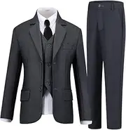 [DOISPON] Boys Suits 5 Piece Formal Suit Set Slim Fit Formal Dress Clothes Ring Bearer Outfit for Kids