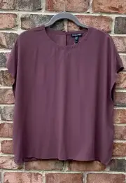 NWT EILEEN FISHER FIG SILK GEORGETTE CREW NECK TOP $228 L