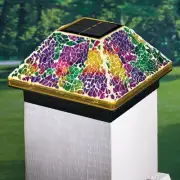 Colorful Mosaic Solar Post Cap Light Patio Deck Mailbox Outdoor Fence Yard Decor
