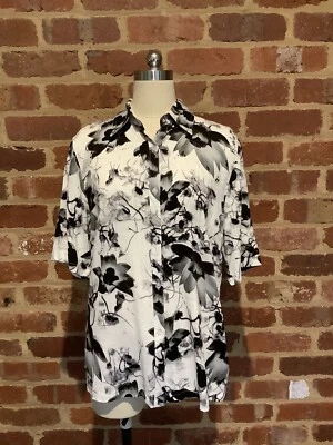 Kate Harris Australia Cotton ladies shirt Top 10 New Black White Floral Print