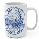 RailWay Station Steam Engine Model Locomotive 15oz railroad Train Ceramic mug
