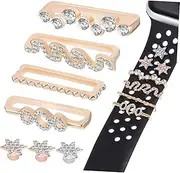 Angoily 7-Piece Silicone Watch Band Decorative Ring Loops Metal Charm Studs for Smart Watch Band Accessory