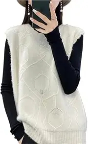 [Generic] Women's Crochet Wool Vest Soft Round Neck Pullover Sweater Vest