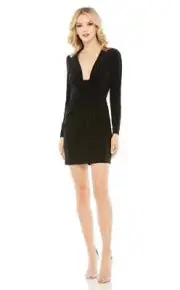 Ieena Mac Duggal Black Knotted Bodice Plunging Neck Mini Dress Size 10 $338
