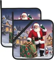 Christmas Santa Claus Potholders BBQ Pot Holders for Heat Resistant Potholder, Hot Pads,Cooking Baking(2-Pack)