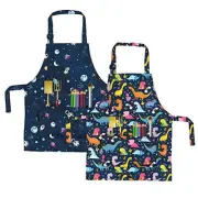 Kids Apron 2 Pack Cooking Aprons with Adjustable Strap Kids Kitchen Black Blue