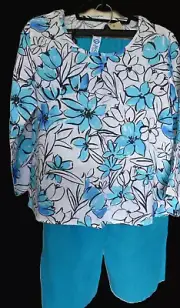 Cut Loose Linen Blues & Teal Floral 2-Piece Women's Outfit Set US SM Top & Pants