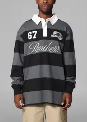 [BLEACHER ATHLETIC] Bleacher Athletic Penrith Panthers Nrl Stripe Rugby Polo Shirt Official Team Colour - Size S S OTC