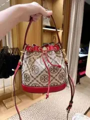 NWT Tory Burch T Monogram Jacquard Bucket Bag Red $468