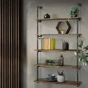 5-Tier Artiss Floating DIY Pipe Wall Shelf - ISSA