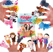 20-Piece Story Time Finger Puppets Set, Cloth Velvet, 14 Animals & 6 People