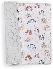 Baby Play Mat for Floor, 127x127 cm Playpen Padded Mat for Baby, Soft Infant Tummy Time Crawling Mat,Anti Slip, Pink Rainbow