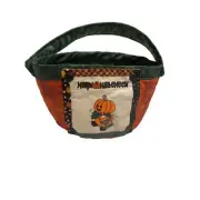 Handmade Fabric Halloween Basket With Handle Treat Bag Pumpkin Patch Design