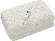 Dreamaker Quilted Sherpa Fleece 420GSM Fitted Electric Blanket, Safety Overheat Protection, 3 Heat Setting, Fast Heating, Machine Washable White Single Bed