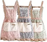 3PCS Aprons for Women with Pockets Floral Kitchen Cooking Aprons