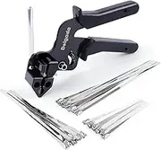 Delgada Stainless Steel Cable Tie Gun Tool Kit with 30 Self-Locking Metal Ties - Cut and Tighten up to 12mm Width