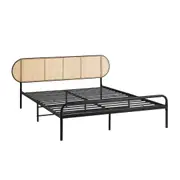 Oikiture Bed Frame King Single Metal Base Platform with Rattan Headboard