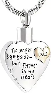 [Generic] Free Engraving Son/Mom/Dad/Grandpa No Longer by Side But Forever in My Heart Cremation Necklace for Loved Ones Ashes