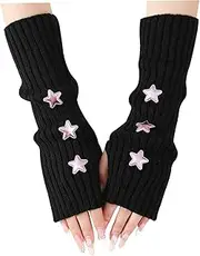 [Whyzsjnclg] Arm Warmers 17 x 3 Inch Cute Stars Arm Sleeves Half Finger Arm Warmers Women Long Sleeve Kawaii White Wrist Warmers Knitted Arm Sleeves Gifts for Women & Girls Fingerless Gloves