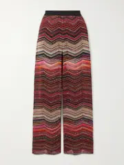 [Missoni] Missoni - Mare Sequined Striped Metallic Crochet-knit Wide-leg Pants - Burgundy - IT38 IT 38 Burgundy