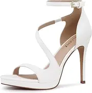 [CELLENZ] Stiletto Women High Heels: Platform Heel for Women Dressy - White Heels Sandals Comfortable - Strappy Heeled Wedding Prom Shoes Size 8, White, 8