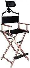 Makeup Artist Chair with Headrest - Folding Directors Chair, Aluminum Portable and Foldable, Premium Quality for Makeup Artists Color: Gold