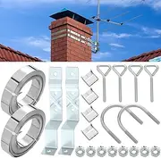 Blulu Antenna Mounts Kits, Chimney Mount, Stainless Steel Brackets and 12' Adjustable Heavy Duty Galvanized Steel Straps, Z Type Chimney Mount Fit Chimneys up to 12 Feet in Diameter
