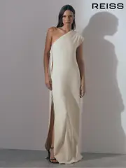 Reiss Off White Beatrice One-Shoulder Drape Back Maxi Dress (K92261) | $810