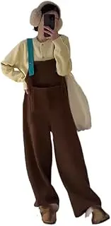 [YiKeGuiHuaShu] Women's Large Size Grained Overalls, Color Matching Suspenders, Loose Wide-Leg Pants, Slimming Harem Trousers