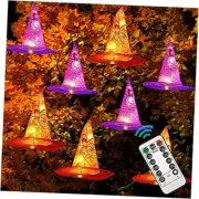 8 Pcs Hanging Witch Hat String Lights, Light Up Waterproof Halloween 1