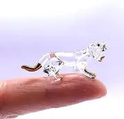 [SukDecor] Tiny Tiger Figurines Hand Blown Clear Glass Art and 22K Gold Trim Handmade Animals Collectible Miniature Gift Home Decorate