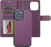 Boyobacase Wallet Case for iPhone 16 Pro,for iPhone 16 Pro Case,2 in 1 Detachable Wallet Magnetic with Card Slots Cash Pocket Stand Feature[Side Magnetic Closure] with Wrist Strap-Deep Purple