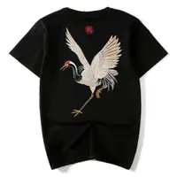 在飛比找ETMall東森購物網優惠-潮牌T恤新款中國風仙鶴短袖刺繡