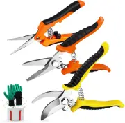 3 Pack Garden Pruning Shears Stainless Steel Blades Handheld Pruners Set with Ga