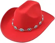 YFVFAGDMKV Men's Cowboy Hats Roll Up Brim Western Style Cowgirl Hat Lady Felt Jazz Hats Women Girls Party Cowboy Hat(3)