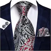 [VSOLS] Men's Blue Black Striped Tie 3.4" Tie Pocket Square Cufflinks Wedding Party Silk Tie Set (Color : SN-0359, Size : 59.06 * 3.35in)