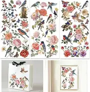 [INFUNLY] 3 Sheet Flower Birds Rub on Transfers for Crafts 6x12" Butterflies Furniture Rub on Transfer Stickers Vintage Rub on Floral Transfer Decals Waterproof for Wood Glass Scrapbook DIY Paper Decor