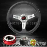 SILVER DEEP DISH STEERING WHEEL + RED QUICK RELEASE FOR HONDA CIVIC/CRX 88-91