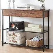 Console Table with Drawers, 3 Tier Narrow Sofa Table Entryway Table with Storage Shelf for Living Room, Hallway, Foyer, Rustic Brown