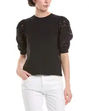 FRAME Denim Frankie Lace Puff Sleeve T-Shirt