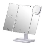 Trifold Makeup Mirror With 22 Led Lights,10x/3x/2x Magnification Portable Fold Lighted Table Desk C (haoyi