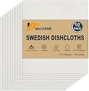 MoLKENE Swedish Dishcloths for Kitchen | 10 Pack Absorbent Cellulose Sponge Cloths Washable | Non-Scratch Reusable Paper Towels Quick Drying Cleaning Rag - White
