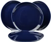 DIANE VON FURSTENBERG DVF Home Pebblestone Cobalt Blue Dinner Plate Set/4 New
