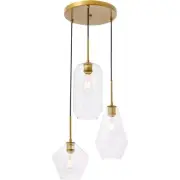 Living District LD2268BR Gene 3 Light 17 inch Brass Pendant Ceiling Light