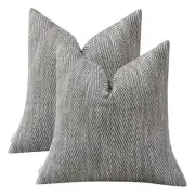 Striped Farmhouse Throw Pillow Covers 18X18 Set 18" x 18" (Pack of 2) Dark Grey