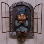 Garden Accent Gnome with Bird wall fence shed tree hanger NEW colored polyresin