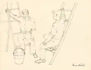 Chiura Obata - Study of Workmen on Ladders @ UC Berkeley (1930s) - 17"x22" Print