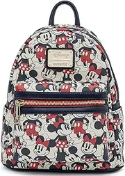 [Loungefly] Disney Mickey Minnie Mouse Mini Backpack Handbag AOP Red Navy, Navy, Mini, Modern